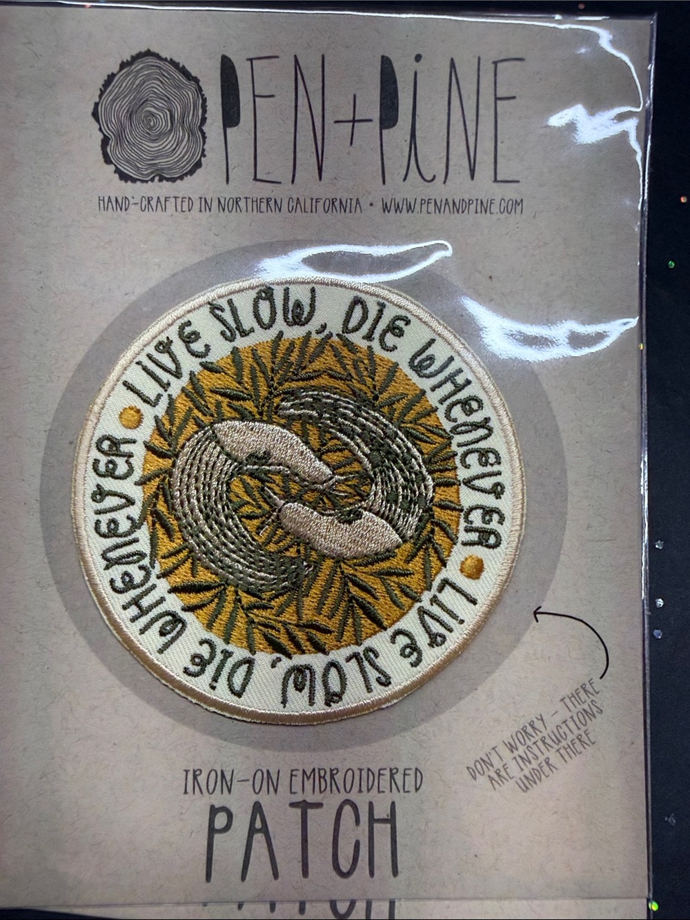 Iron-On Embroidered Patch - Green & Gold Slug Design